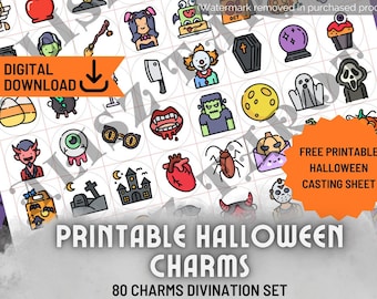 Printable Halloween Charm Divination Fortune Telling Set - casting sheet personal charm reading oracle runes download PDF digital instant