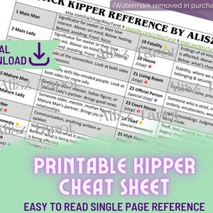Kipper Cheat Sheet Quick Reference Guide - kipper card learn meanings fortune telling printable download PDF meanings digital instant