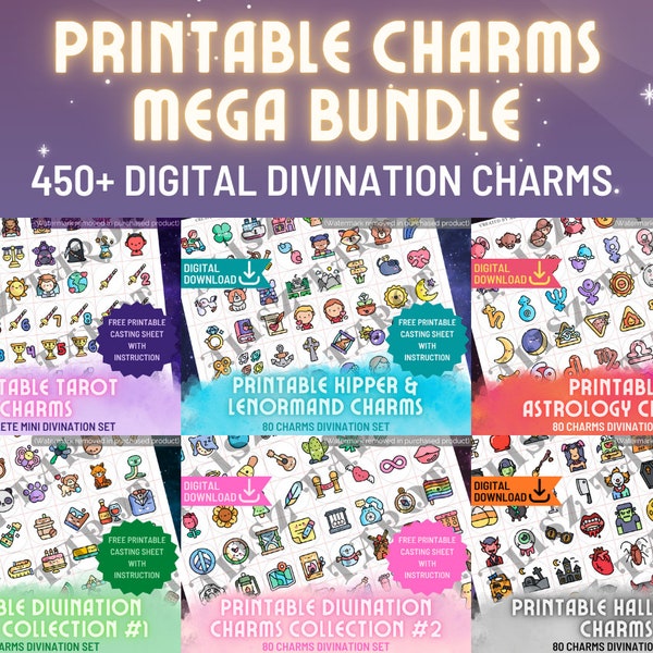 MEGA BUNDLE Printable Divination Charm Set - casting sheet personal charm reading oracle runes download PDF digital instant