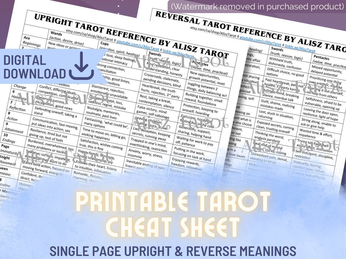 Tarot Reference Guide Tarot Cheat Sheet Quick Reference Guide - Major & Minor Arcana Upright ...