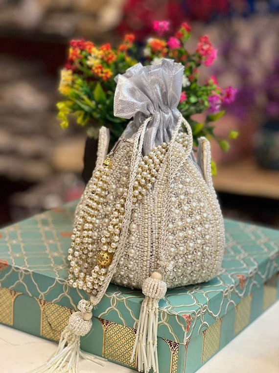 Black Color Wedding Potli Bag | Handmade Embellished Stone and Pearl | Desi  Indian Pakistani Wedding Purse | Evening Party Purse – Kaash