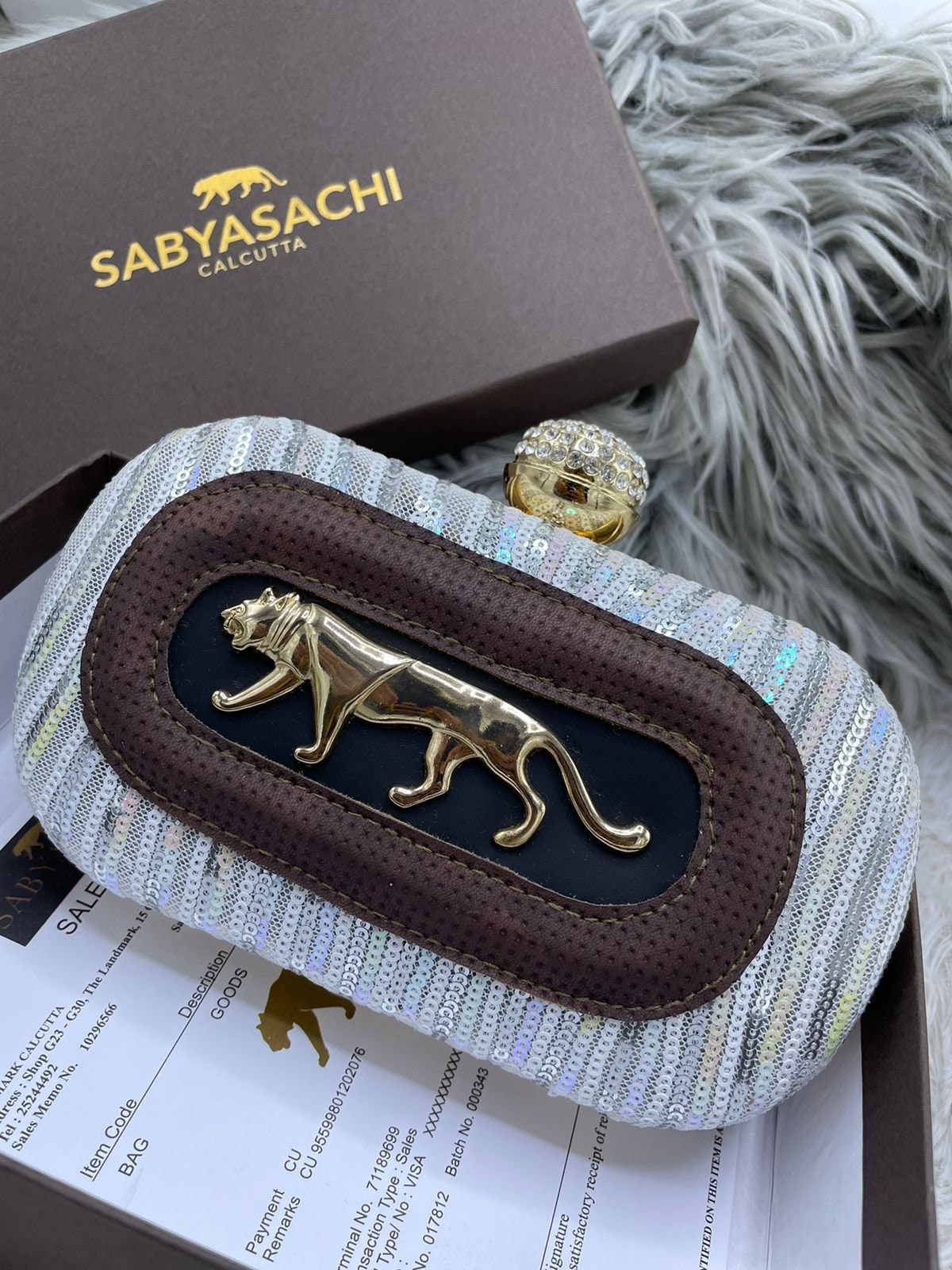 Indian Designer Sabyasachi Inspired Clutch Bag with Golden Tiger Logo for Bridesmaid Wedding Day Bridesmaid Gift Bridal Gift Tiger Clutch