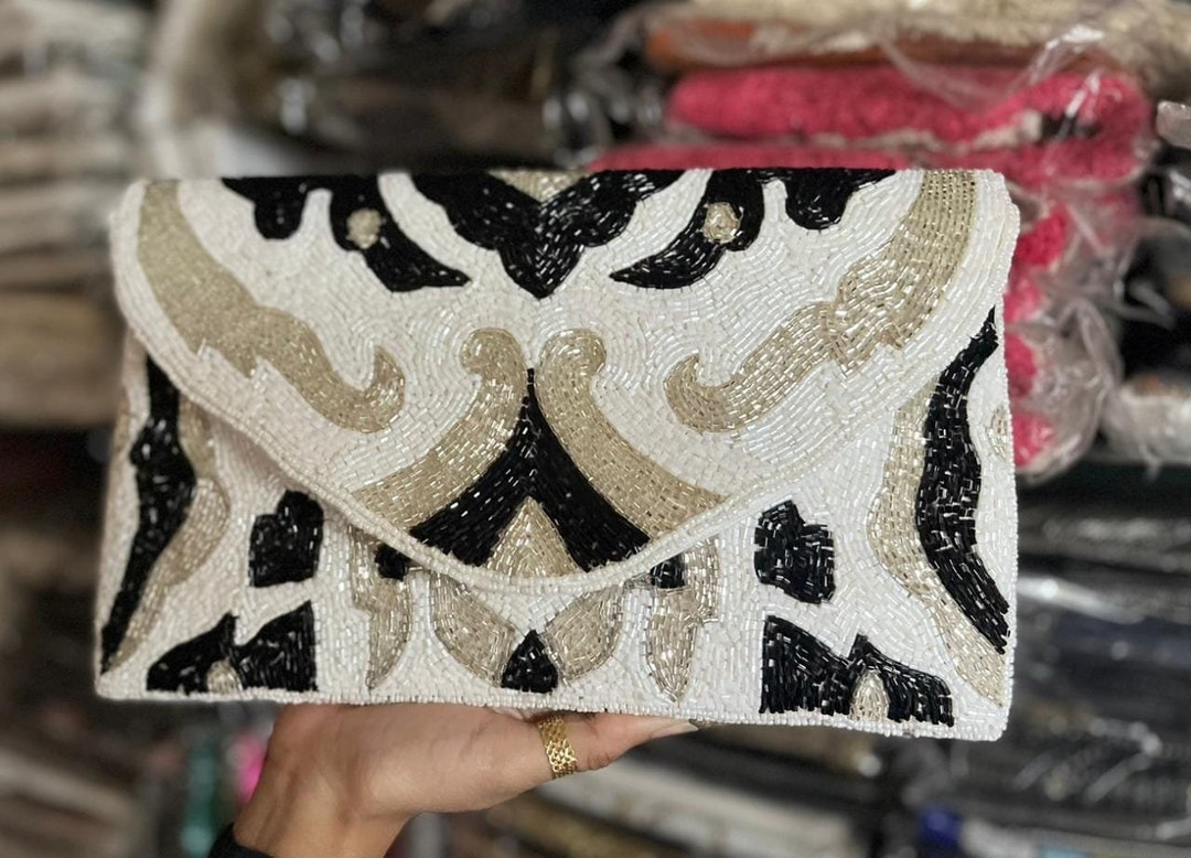 Vanam tan hand embroidered wedding clutch bag for women