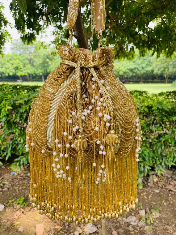 Handmade Designer Yellow Indian Traditional Wedding Shagun Pouch Potli Purse  | eBay