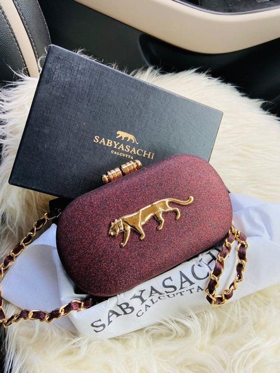 Indian Designer SABYASACHI Inspired Clutch Bag With Golden Tiger