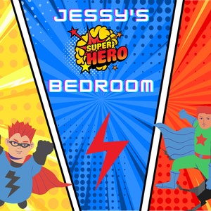 Personalised Superhero Bedroom Sign Digital Printable Download