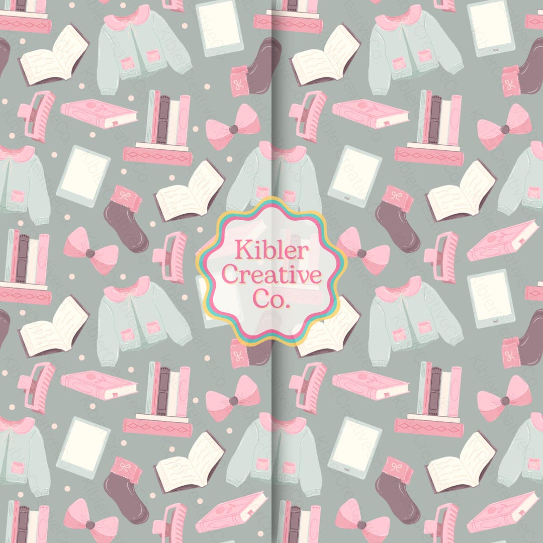 Green Cozy Bookish Seamless Pattern, Coquette Library Digital Paper ...