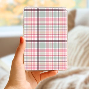 Inserto Kindle Darling Days Plaid, verde menta y rosa, decoración retro bohemia a cuadros para lector electrónico, estética acogedora para lectores, Paperwhite, Colorsoft, básico