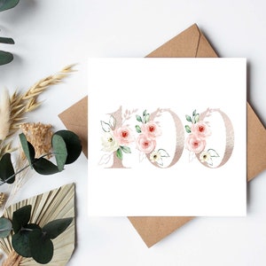 Tarjeta de felicitación de lujo con inicial o edad floral en oro rosa: cualquier edad o inicial: hermoso diseño en oro rosa: edad, inicial, cumpleaños personalizada
