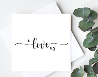 I Love Us Valentines Anniversary card PERSONALISED classic black and white pink heart luxury card