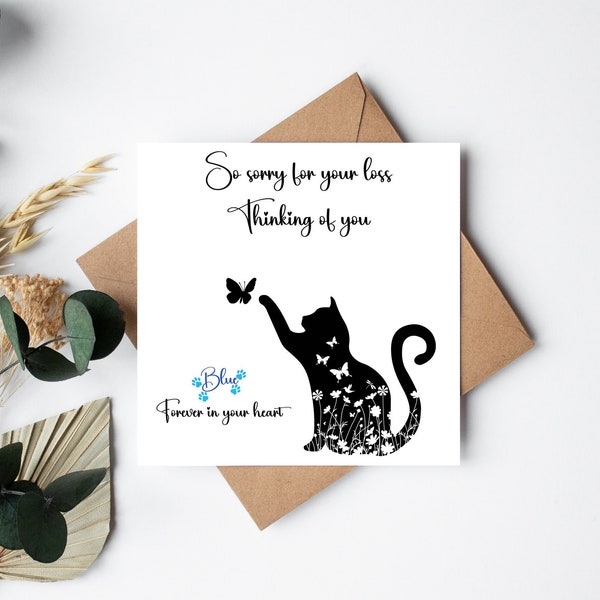 Personalised Card - Thinking of you - So sorry for your loss - Beautiful textured card 15x15cm - Pet Loss - Sympathy - Cat- Bereavement