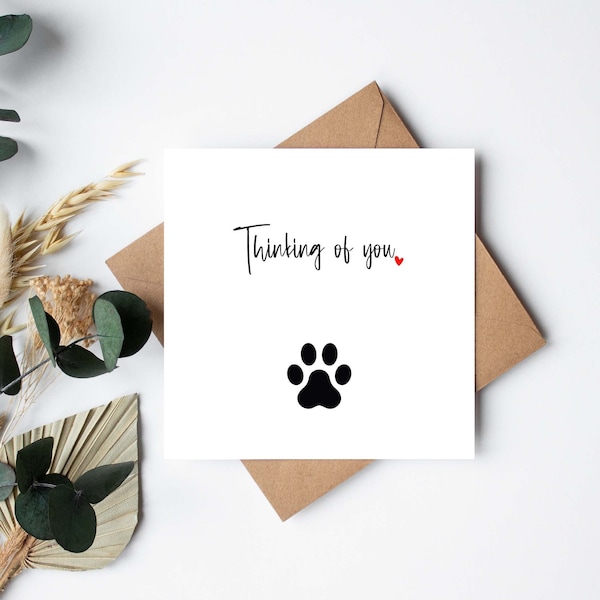 Thinking of you - pawprint  - Beautiful textured card 15x15cm - Pet Loss - Sympathy - Dog - Bereavement - Keepsake card