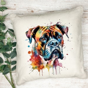 Precioso cojín con estampado de perro en acuarela - arcoíris - Boxer, Husky, Pastor Alemán - almohada - regalo - cojín estampado - cojín decorativo
