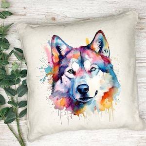 Precioso cojín con estampado de perro en acuarela - arcoíris - Labrador, Husky, Pastor alemán - almohada - regalo - cojín estampado - cojín decorativo