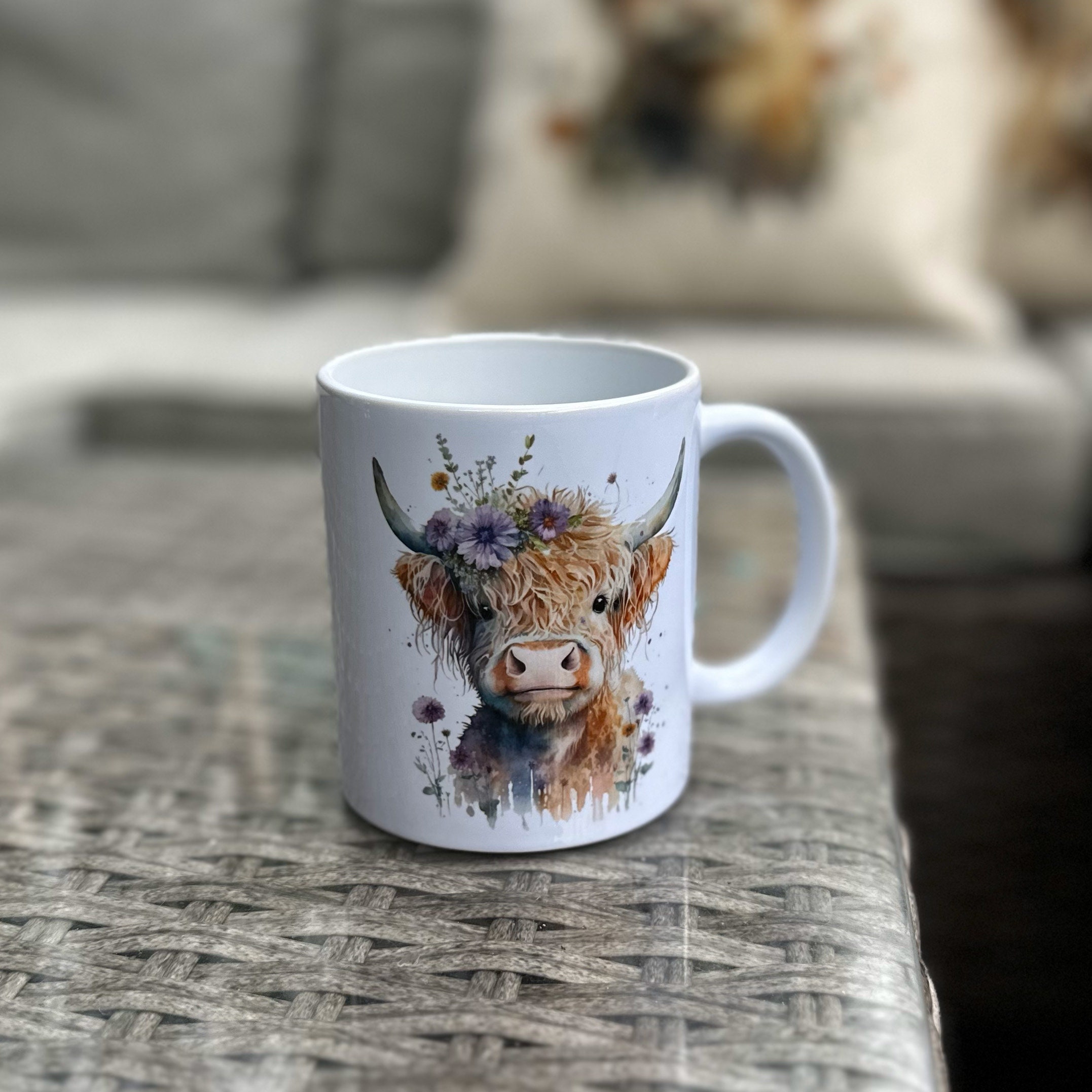Tazza di mucca Highland, stile acquerello tazza di mucca scozzese / mucche pelte / regali Scozia - Italia