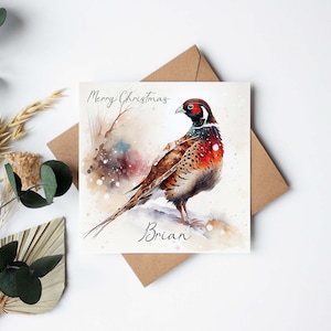 Watercolour Pheasant Christmas Card: Personalized Festive Design