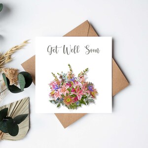 Get Well Bald Luxus Karte - Schöne Blumen - Luxus Handgemachte Karte