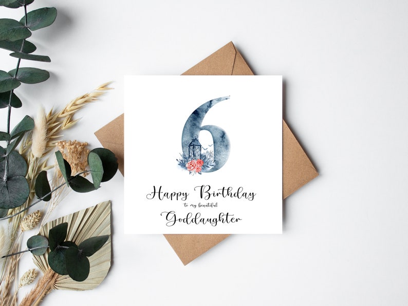 Happy 6th Birthday PERSONALISED decorative number luxury card Niece, Stepdaughter, Daughter, Granddaughter, Goddaughter Goddaughter