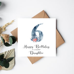 Happy 6th Birthday PERSONALISED decorative number luxury card Niece, Stepdaughter, Daughter, Granddaughter, Goddaughter Daughter