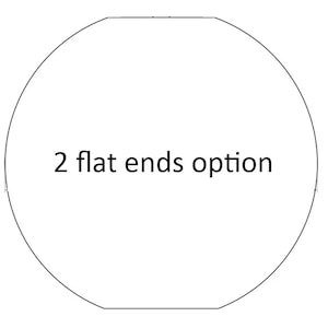 Puede incluir: Un c&iacute;rculo blanco con el texto "2 flat ends option" en el centro.