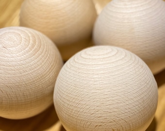 Set of four wooden balls, made from hardwood, 90mm / 9cm / 3.5 Inch diameter beechwood.  Crafts sphere, round, orb, globe