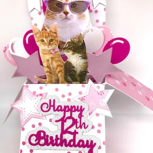 12th,birthday,happy birthday,congratulations,pop up,3d,for her,cats,balloons,stars