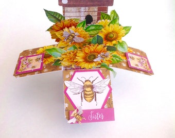 Handmade Sunflower Bee Pop Up Card for Sister