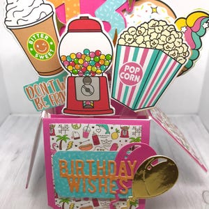 Hand made pop up pop corn and bubble gum 13th birthday card