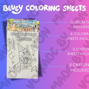 Bluey Birthday Coloring Sheets Set | Personalized Party Favor with Crayons