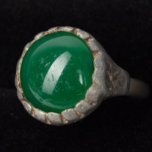 60s Green Glass Cabochon Ring, Vintage Mid Century Ring, Mid-Century Glam Party Statement Ring, Antique Jewelry, Artisan Ring, Gift for Her
