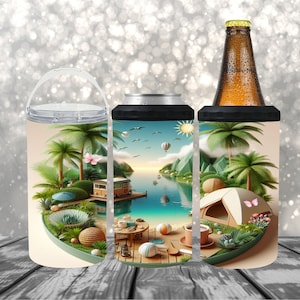 Camping crew 4 in 1 can cooler sublimation design Friends adventure, Palm trees Straight can cooler wrap Digital design PNG, Instant Digital
