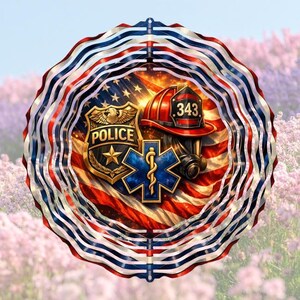 First Responder Wind Spinner Design Digital Download PNG Sublimation File Police Firefighter EMS Tribute Hero Support Art Patriotic American Eagle Flag Graphics Outdoor Yard Display Gift Men Women Craft Template High Resolution Print Ready
