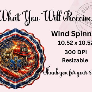 Wind Spinner Sublimation Design First Responder Police Firefighter EMS Tribute Digital Download PNG File Patriotic American Eagle Flag Art Hero Support Graphics Outdoor Yard Display Gift Template High Resolution Craft Print Ready Instant
