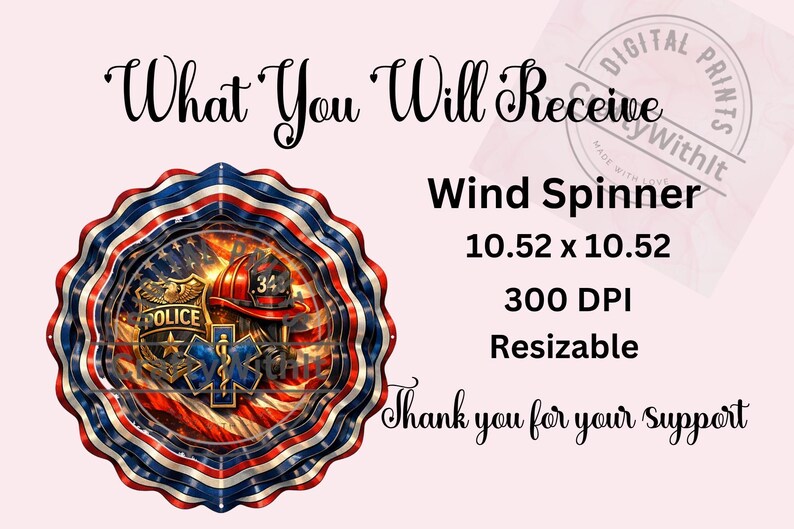 Wind Spinner Sublimation Design First Responder Police Firefighter EMS Tribute Digital Download PNG File Patriotic American Eagle Flag Art Hero Support Graphics Outdoor Yard Display Gift Template High Resolution Craft Print Ready Instant