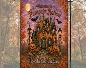 Pumpkin Hollow Garden Flag PNG Digital Download Porch Flag Halloween Fall Decor Yard Flag Sublimation Design Instant Download