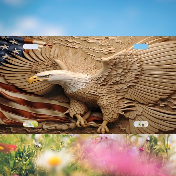 3d Bald Eagle W American Flag License Plate, USA Sublimation Design Template, Png Digital Download, Wood Carved Image, Instant Download