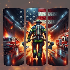 USA Firefighter 20 oz Straight Tumbler Sublimation Design Digital Download PNG, Skinny Tumbler Design Digital Only, Firefighter Tumbler Wrap