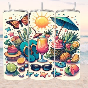 Sommer Tumbler Wrap, 20 Unzen Skinny Sublimationsbecher Design, Aquarell Sommer Sublimationsdesign, Flip Flop Tumbler Png Downloads