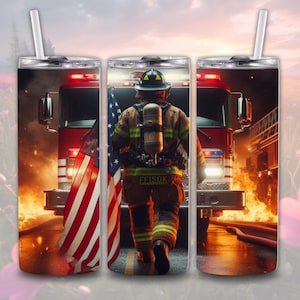 USA Firefighter 20 oz Straight Tumbler Sublimation Design Digital Download PNG, Skinny Tumbler Design Digital Only, Firefighter Tumbler Wrap