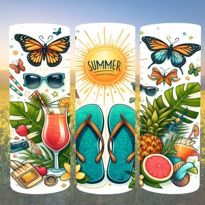 Sommer Tumbler Wrap, 20 Unzen Skinny Sublimationsbecher Design, Aquarell Sommer Sublimationsdesign, Flip Flop Tumbler Png Downloads