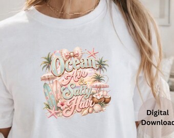Beach Sublimation Design Tropical Shirt Transfer Png Digital Download Coastal Coquette Summer Beach Club Ocean Air Salty Hair Vacation