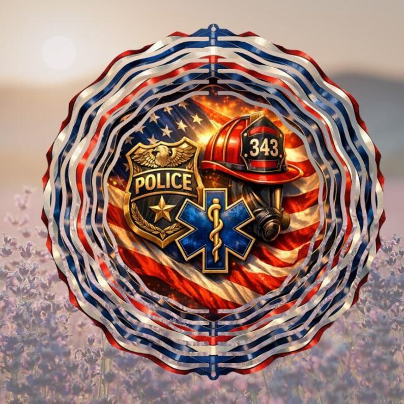 Sublimation Digital Download PNG First Responder Design Police Firefighter EMS Hero Tribute Patriotic Wind Spinner Template American Eagle Flag Art Outdoor Yard Garden Display Gift Support Craft High Resolution File Instant Download Ready