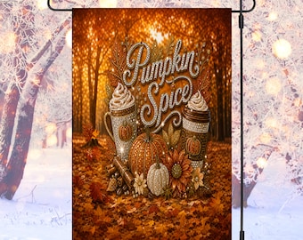 Pumpkin Spice Flag Png Download Digital File 12x18 Garden Farmhouse Design Autumn Yard Outdoor Banner Fall Rhinestone Coffee Pattern