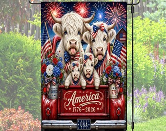Patriotic Cow Png Highland Cow Flag America 1776 2026 Anniversary Garden Flag Png Digital Download Fourth July Decor Usa Celebration