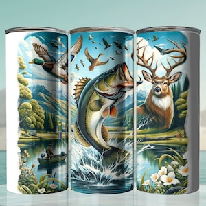 Fishing And Deer, Seamless Design, Tumbler Wrap 20oz Skinny Tumbler Sublimation, Hunting Season Tumbler PNG File Digital Download