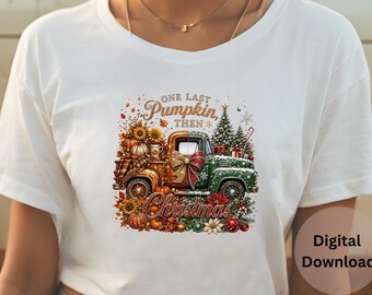 One Last Pumpkin Seasonal Artwork Vintage Truck Fall Christmas Png Download Faux Rhinestone Bling Celebration Holiday Craft Sublimation