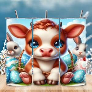 Easter Highland Cow, 20oz Skinny Tumbler, Sublimation Design, Highland Cow Tumbler Wrap, Easter Tumbler Wrap, Easter PNG, Digital Download