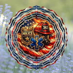 Hero Tribute Wind Spinner First Responder Design Digital PNG Download Sublimation File Police Firefighter EMS Patriotic Support Art American Eagle Flag Graphics Outdoor Yard Garden Display Gift Craft Template High Resolution Print Ready