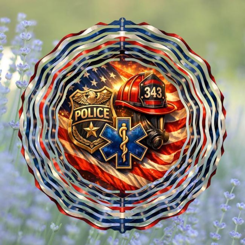 Hero Tribute Wind Spinner First Responder Design Digital PNG Download Sublimation File Police Firefighter EMS Patriotic Support Art American Eagle Flag Graphics Outdoor Yard Garden Display Gift Craft Template High Resolution Print Ready