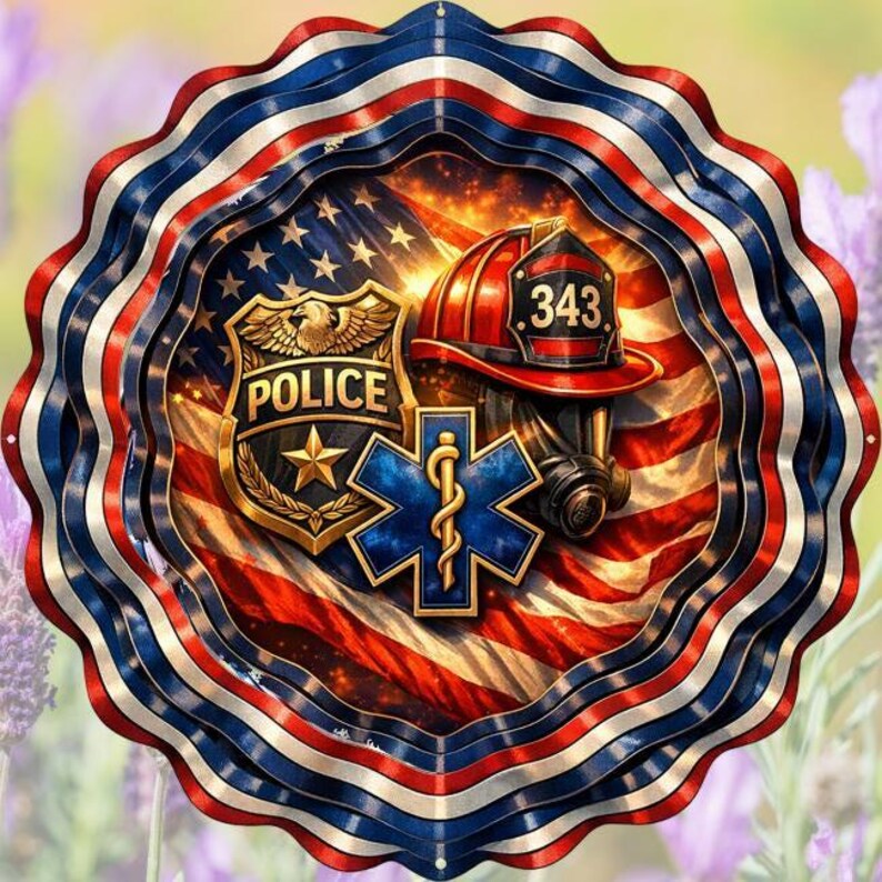 Patriotic Wind Spinner Design First Responder Tribute Digital Download Sublimation PNG File Police Firefighter EMS Support Art American Eagle USA Flag Graphics Outdoor Yard Display Hero Appreciation Gift Craft Template High Resolution